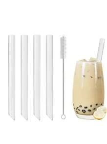 2/3/4/6pcs Glass Straws With 1/2pcs Cleaning Brushes, Suitable For Milk, Juice, Bubble Tea Drinking, Home Gatherings, Theme Parties, Wedding, Bar, Beach,School Supplies - Clear - View 6