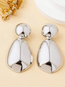 1 Đôi Hoa tai thời trang nữ, Hoa tai đính đá hình học kim loại trơn cỡ lớn phong cách Bohemian, Thích hợp đeo hàng ngày và đi nghỉ - vàng trắng bóng - Xem 3