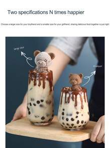 4件装小熊模具家用制冰硅胶异形冰格冰盒冰模冰棒熊卡通冰淇淋模具适用于咖啡奶茶红酒饮料等