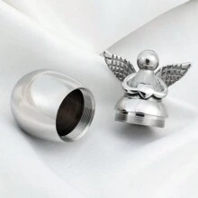 小型纪念骨灰盒，用于盛放人类骨灰，迷你火葬骨灰盒，不锈钢天使纪念骨灰罐 - 銀色 - 查看 3