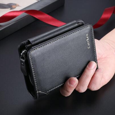 1 件新款男士复古时尚鹿头休闲多功能拉链钱包，青年学生百搭多卡位，男士礼物，适合青少年夏季休闲户外运动或度假旅行或毕业或生日正式/商务正式情人节创意