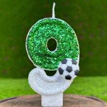 Creative Bestselling 0-9 Numeric & Alphabet Birthday Candles, Handmade DIY Birthday Cake, Party & Festival Decor Candles In Green, White, Mix-Color, Glitter, Lawn Soccer Pattern, Suitable For Birthday Party Celebration, Unisex - White and Green Soccer Ball - View 10