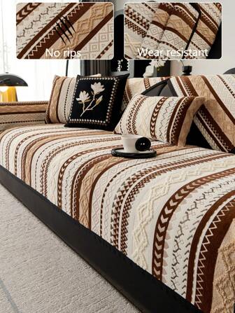 1pc All Season Sofa Cushion Cover, Modern Chenille Minimalist Anti-Dust Anti-Slip Sofa Seat Protector, Washable, Warm & Fashionable, Soft & Colorfast, Suitable For Bedroom, Office, Living Room, Home Decor, Pet Friendly