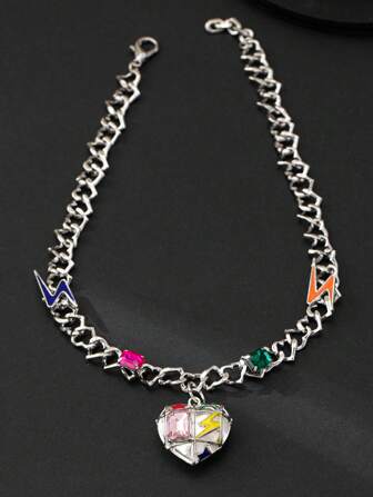 1 pieza de collar con colgante de estilo punk de hip hop Y2K de metal con forma de rayo y corazón, adecuado para uso diario de mujeres, regalo para San Valentín, mamá, madre, Día de la Madre