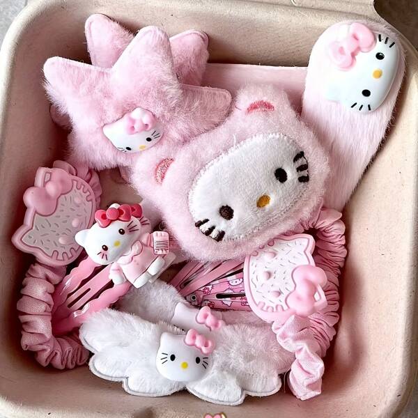 Sanrio 15 buc agrafe Hello Kitty, un set dulce și drăguț de agrafe Hello Kitty, clemă cu breton și multe altele, perfecte pentru decorul de Ziua Îndrăgostiților pentru baie, vara, înapoi la școală