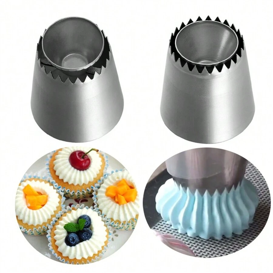 2Pcs Icing Piping Nozzles Cookie Biscuit Russian Ice Cream Pastry Tips Cake Molds Cake Decorating Tools Kitchen Baking Accessories - Silver - View 1