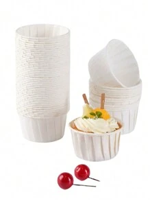 LIFETALK 50/100PCS White, Kraft, Brown Paper Muffin Cups Homemade Baking Molds Kitchen Birthday Party Supplies PE Coated Oilproof Printing Design Round Cupcake Cases
