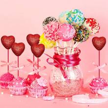 10pcs Glitter Foam Hearts Picks - Red/Pink Sparkly Foam Hearts Stems Wooden Glitter Heart Picks Puffy Heart Topper - For Valentine's Day, Weddings & Flower Arrangements - Perfect For DIY Decorations & Party Favors
