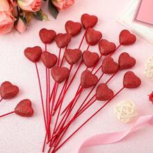 10pcs Glitter Foam Hearts Picks - Red/Pink Sparkly Foam Hearts Stems Wooden Glitter Heart Picks Puffy Heart Topper - For Valentine's Day, Weddings & Flower Arrangements - Perfect For DIY Decorations & Party Favors