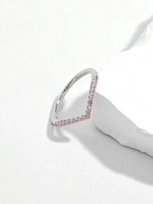 Vaerine 1 件经典优雅的 925 银浅 V 形粉色戒指，适合作为女士礼物 - 粉色 - 查看 2