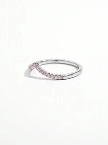 Vaerine 1 件经典优雅的 925 银浅 V 形粉色戒指，适合作为女士礼物 - 粉色 - 查看 3