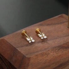 1pc Titanium Stud Earring With 4 CZ Zirconia Flat Back Cartilage Tragus Piercings Body Jewelry For Women - TC052 - View 7