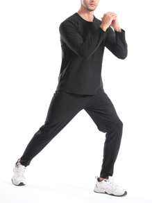 1 Set Herren Trainingsanzug in Große Größen, Langarm-Oberteil und Hose mit innerer PU-Silberbeschichtung für schnelles Schwitzen, Sportbekleidung