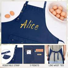 Custom Name Kitchen Apron With Adjustable Straps | Personalized Cooking Apron With Front Pocket | Unisex Workwear For Baking, Housework And Grilling - Blue - View 3