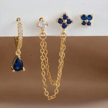 Set de 3 piezas de aretes con baño de oro de 18K y piedras preciosas decorativas, con cierre cartílago y múltiples perforaciones, joyería de regalo para mujeres y niñas - E1569b-Juego de 3 pendientes - Ver 6