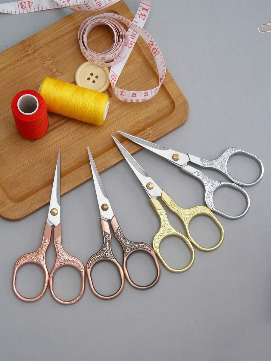 Vintage Plum Blossom Pattern Scissor For Home Use, Stainless Steel Window, Embroidery, Paper, Thread, Handicraft, Etc. - Gold - View 1