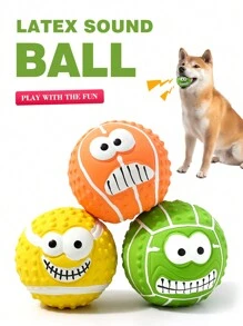 Cartoon Smiling Face Latex Dog Toy Ball, Interactive Chew Toy With Sound, Suitable For Small To Medium Dogs, Keeps Pets Entertained And Trained - Multicolor - View 13