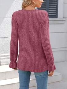 Women's Textured Casual Sweater Lace V Neck Blouse Tops