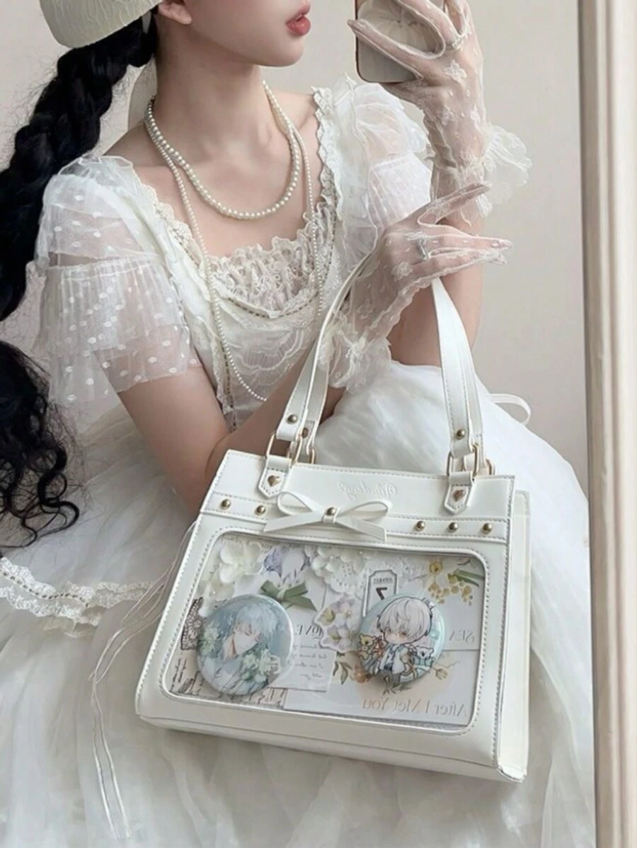 日本原宿新風格學院風學生購物休閒娃娃單肩斜挎包，可裝穀物、掛鑰匙圈、明信片、娃娃，適合動漫展、派對等場合