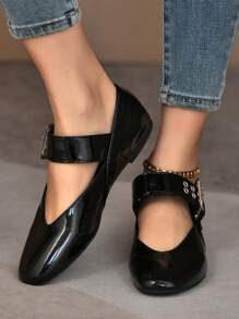 Nuove ballerine da donna versatili stile Mary Jane, piatte, con punta rotonda, slip-on casual, colore nero