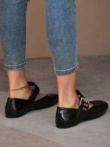 Nuove ballerine da donna versatili stile Mary Jane, piatte, con punta rotonda, slip-on casual, colore nero