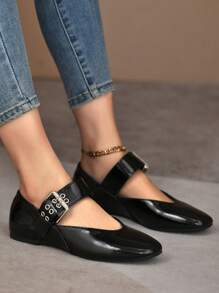 Nuove ballerine da donna versatili stile Mary Jane, piatte, con punta rotonda, slip-on casual, colore nero