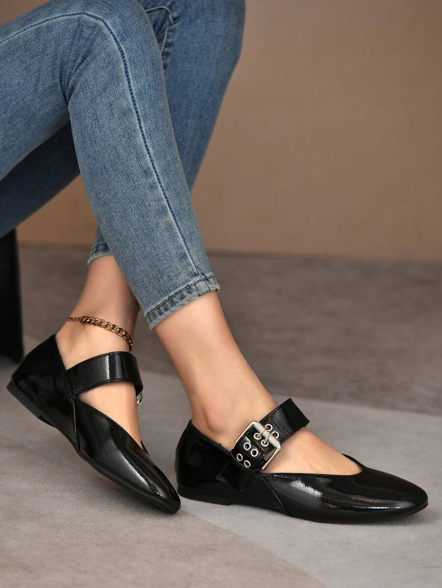 Nuove ballerine da donna versatili stile Mary Jane, piatte, con punta rotonda, slip-on casual, colore nero
