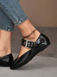 Nuove ballerine da donna versatili stile Mary Jane, piatte, con punta rotonda, slip-on casual, colore nero
