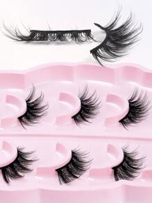 5 Pairs CC Curl Manga Half Lashes Clear Band Eyelashes Cat Eye False Eyelashes Short Soft 3d Faux Mink Eyelashes Soft Natural Makeup,Pink Leaf Tray, Suitable For Travel Carrying, Christmas Gift For Women - 眼尾拉長款 - 查看 6