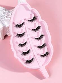 5 Pairs CC Curl Manga Half Lashes Clear Band Eyelashes Cat Eye False Eyelashes Short Soft 3d Faux Mink Eyelashes Soft Natural Makeup,Pink Leaf Tray, Suitable For Travel Carrying, Christmas Gift For Women - 眼尾拉長款 - 查看 2