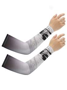 1 Pair Black UV Protection Cooling Arm Sleeves, Breathable Quick-Dry Stretchy Ice Silk Fabric For Outdoor, Driving, Travel, Spring/Summer Sleeves Cover Arms White Gloves Arm Warmers Autumn Outfits Halloween Costumes Black Arm Sleeve Gifts For Men - Black - View 2
