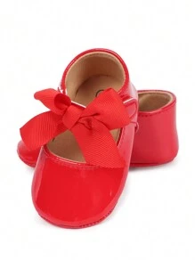 1 Paio di Scarpe Mary Jane Piatte con Fiocco in PU e Chiusura a Strappo per Neonate 0-1 Anno, Scarpe Bianche Casual da Battesimo per Principessa, Anti-Scivolo e Traspiranti per Bimbi che Iniziano a Camminare, Adatte per Primavera e Autunno