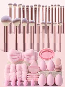24/30/39/44/49/54/55PCS Makeup Tools Set Including:1pc Multi-Functional Zipper Toiletry And Cosmetic Bag Waterproof+ Makeup Brush Set+5PCS Makeup Sponges+5PCS Mini Makeup Sponges+5PCS Triangle Powder Puffs+5PCS Mini Air Cushion Powder Puffs+1pc Hairband+2PCS Hand Bowl Strap+1pc Makeup Brush Cleaning Tools - 彩色 - 查看 16