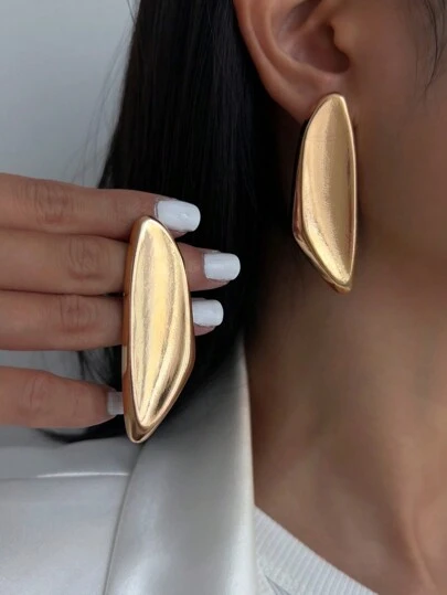 1 Pair Minimalist Geometric Metal Gold & Silver Earrings, Vintage Style Chunky Jewelry, Accessories Set Suitable For Women's Daily Outfit Matching