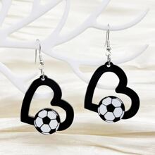 1 paire de boucles d'oreilles en forme de cœur de football en acrylique, boucles d'oreilles de supporter de match de football pour les femmes, la Saint-Valentin, maman, mère, fête des mères, cadeau