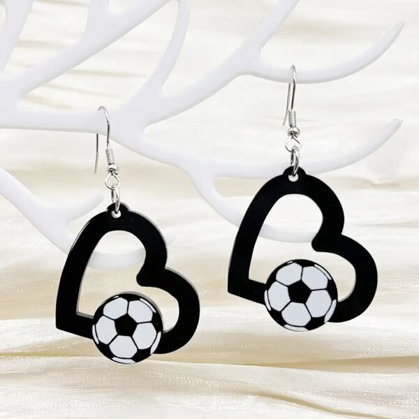 1 Pair Acrylic Soccer Heart Earrings, Football Match Cheer Earrings For Women Valentines,Mom,Mother,Mother's Day,Gift