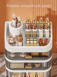 1pc Large Capacity Cosmetics Storage Box, Desktop Skin Care Cosmetics Display Stand, Sundries Storage Container, Multi-Functional Desktop Storage Box Suitable For Lotion, Essence, Cream, Cushion, Eye Shadow, Lipstick And Other Beauty Products, Can Be Given As Women's Day Gift, Valentine's Day Gift, Birthday Gift To Familys Or Friends Around You,For Holiday Beach, Bathroom Collection, Bedroom Collection, Large Capacity