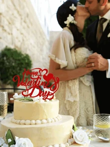 1pc Happy Valentine's Day Cake Topper Red Glitter Sweet Heart Valentine Cake Picks Happy Valentine's Day Theme Wedding Birthday Party Cake Decorations Supplies