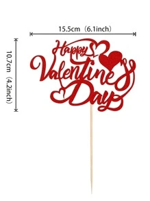 1pc Happy Valentine's Day Cake Topper Red Glitter Sweet Heart Valentine Cake Picks Happy Valentine's Day Theme Wedding Birthday Party Cake Decorations Supplies