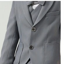 Young Boy Gray 3pcs Suit Set Blazer + Pants + Bowtie Children Birthday Party Piano Performance Wedding Catwalk Costume - Grey - View 4