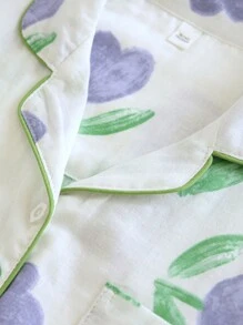 Tulip Floral Print Pajama Coordinates - White - View 3