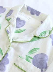 Tulip Floral Print Pajama Coordinates - White - View 2