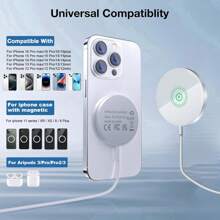 适用于 iPhone 16/15/14/13/12 系列、AirPods 4/3/2/Pro 磁力垫的磁性无线充电器，带双充电端口，适用于 Pixel、Galaxy 等，支持无线充电的各种电子产品 - 白色 - 查看 3