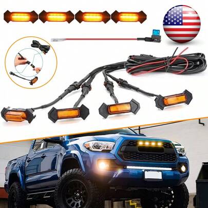 4PCS Smoked Amber LED Universal Lens Car Light Front Grille Lights For Modify Off-Road Trunk SUV Pickup Truck Vehicles Decorative Lights