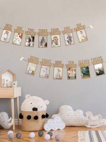 Pancarta para foto de 1er cumpleaños de bebé desde recién nacido hasta 12 meses, decoraciones para primer cumpleaños de niña con guirnalda de hitos mensuales | Pancarta para foto de primer cumpleaños con marco precosido