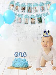 Pancarta para foto de 1er cumpleaños de bebé desde recién nacido hasta 12 meses, decoraciones para primer cumpleaños de niña con guirnalda de hitos mensuales | Pancarta para foto de primer cumpleaños con marco precosido