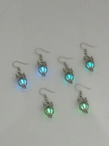 1 对时尚创意优雅镂空莲花蓝绿色/天蓝色/黄绿色夜光吊坠耳环女士款（本产品需光照一定时间才能在黑暗中发光） - 銀色 - 查看 2