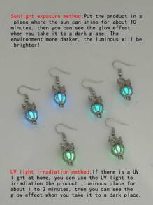 1 对时尚创意优雅镂空莲花蓝绿色/天蓝色/黄绿色夜光吊坠耳环女士款（本产品需光照一定时间才能在黑暗中发光） - 銀色 - 查看 7