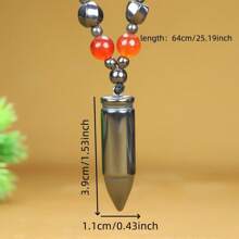 1pc Natural Stone Non-Magnetic Bullet Shape Men's Bead Chain Pendant, Retro - Gun Black - View 4