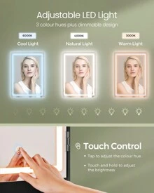 VASAGLE Dressing Table With LED Lights, 3 Light Colours, Adjustable Brightness, Vanity Desk With Mirror, Adjustable Shelves, 2 Drawers, Makeup Desk, Modern - UK Plug(220-240V) - View 4